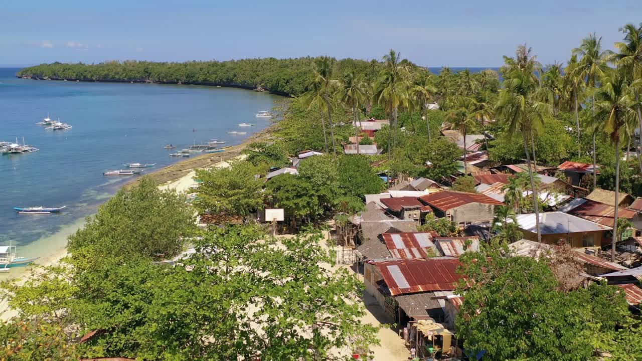 Drone Shot Of Remote Fishing Village On Tropical Island In Philippines