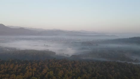 flying over misty covered rainforest in chiang dao