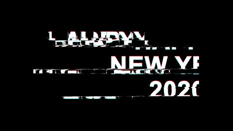 happy new year 2020 glitch effect text digital tv distortion 4k loop animation