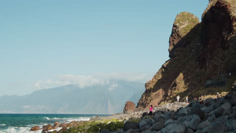 rocky beach at ribeira da janela, madeira island, portugal - wide shot