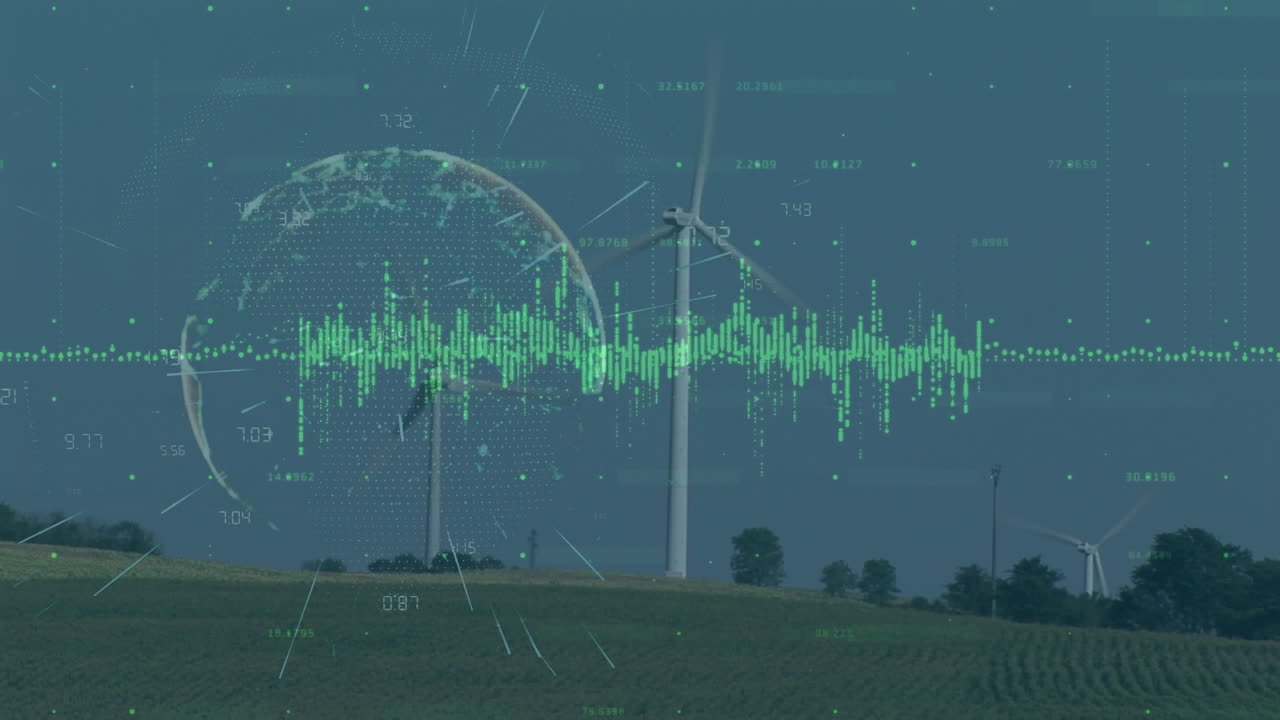 풍력 터빈에서 데이터 처리의 애니메이션