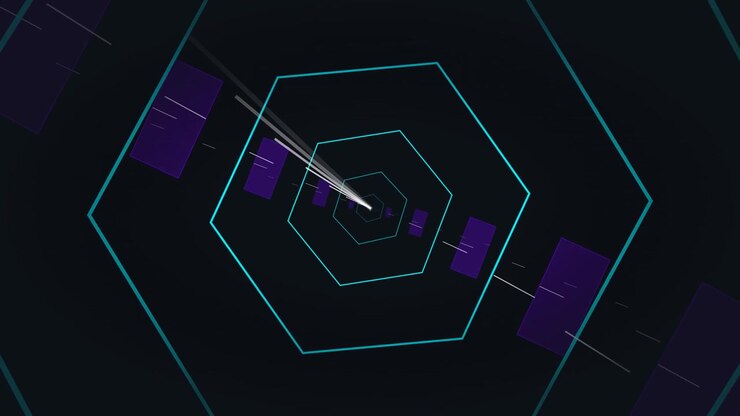 Abstract Motion Graphics Tunnel with Glowing Hexagons and Floating Rectangles