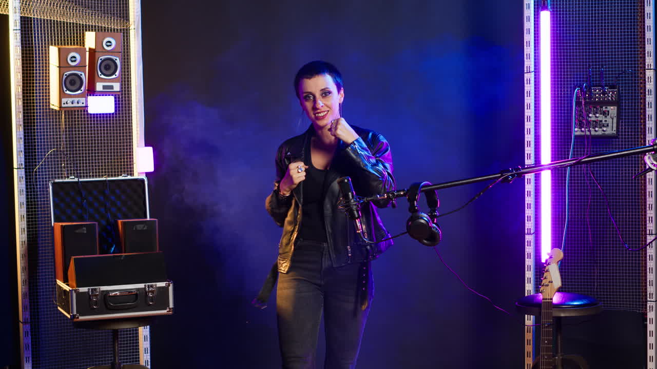 Studio Portrait of a Woman in a Leather Jacket