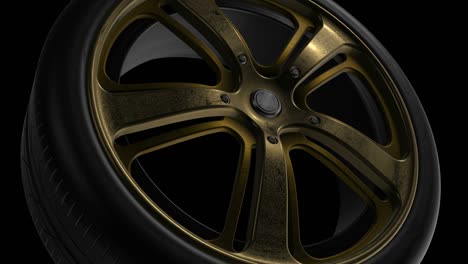 tire wheel gold metal loop animation rotation front view - with alpha channel 4k