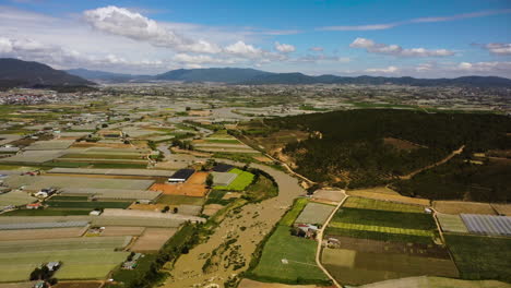 serene aerial panorama of patchwork landscape of plantations in lam dong vietnam