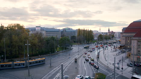 leipzig main station building and public transportation trains and buses