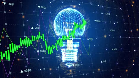 Animation-of-light-bulb,-connections-and-data-processing