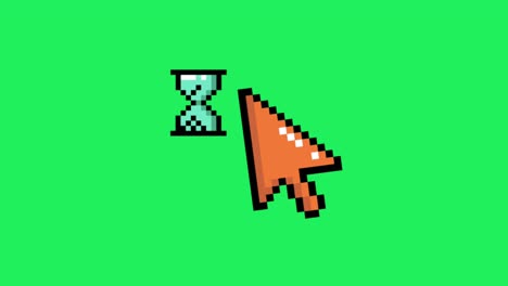 Animation orange mouse cursor isolate on green background.
