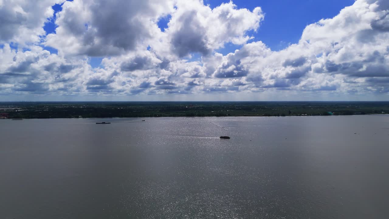 Aerial View Dolly of the River and the Boats in Can Tho.