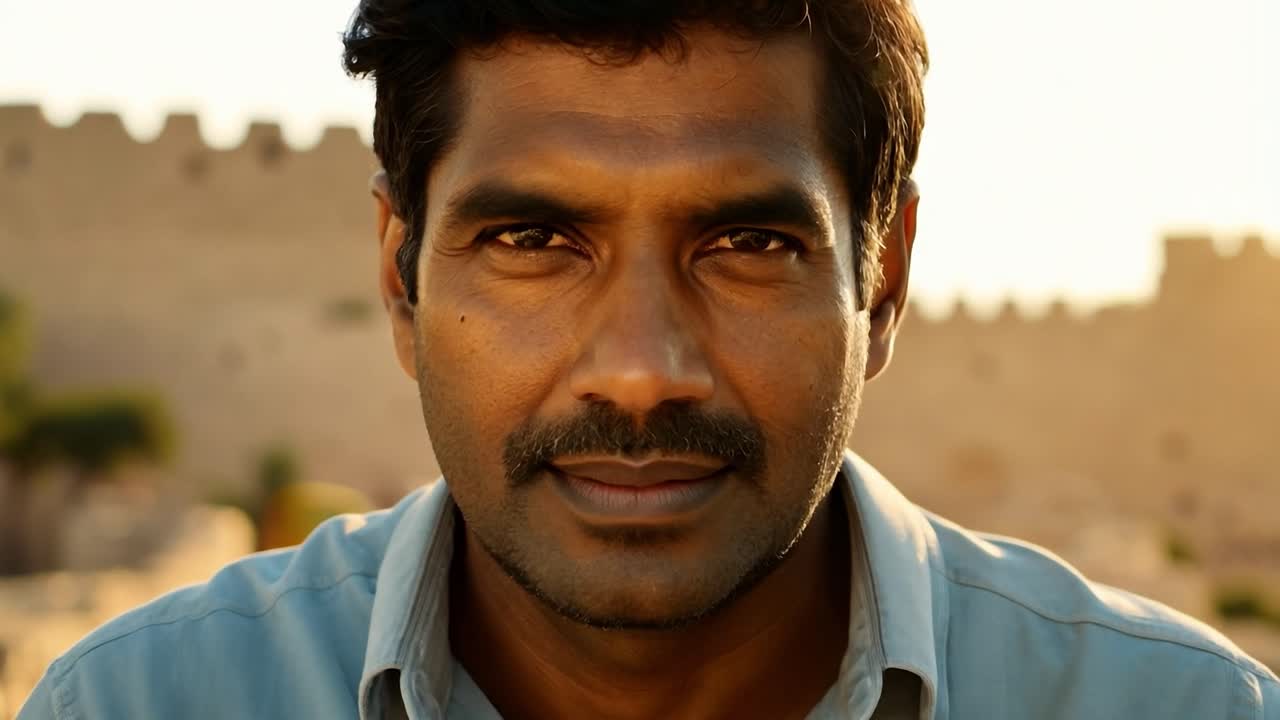 un retrato en primer plano de un hombre indio con los ojos cerrados