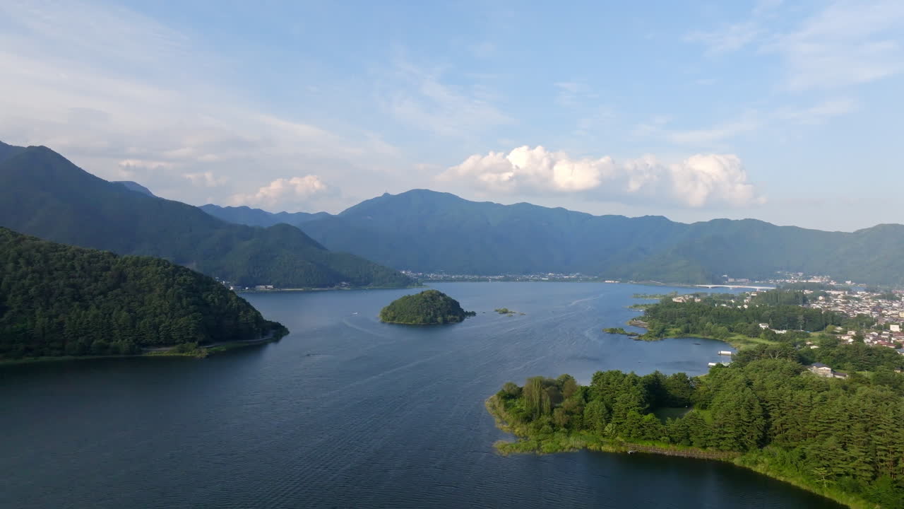 Stunning Aerial View of a Serene Lake Surrounded by Lush Mountains