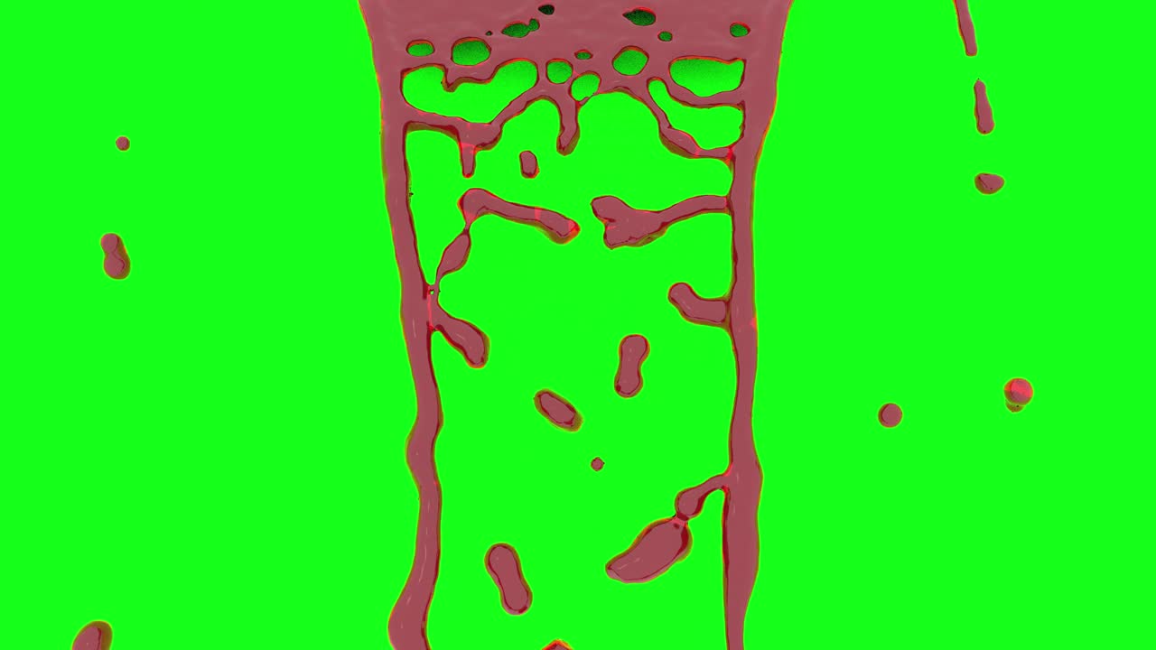 녹색 스크린 크로마 키 배경에 피가 떨어지고 흘러내립니다.