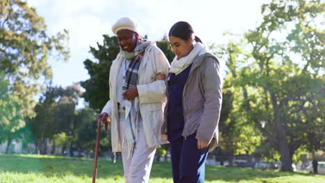 Elderly-woman,-walking-stick