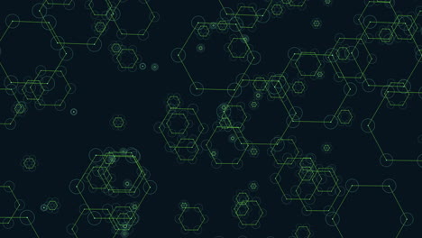 Molecular-structure-grid-pattern-of-connected-green-shapes-with-floating-black-shapes