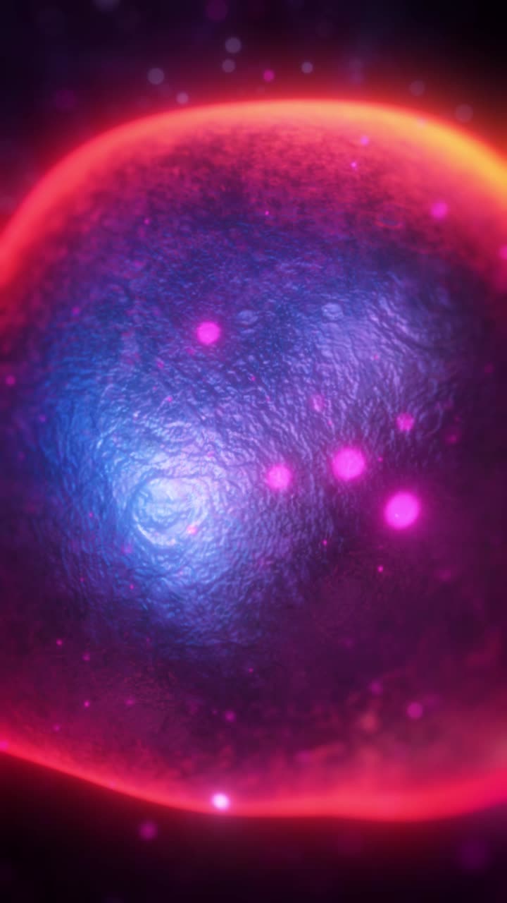 Superficie organica astratta e vivace che pulsa con particelle luminose
