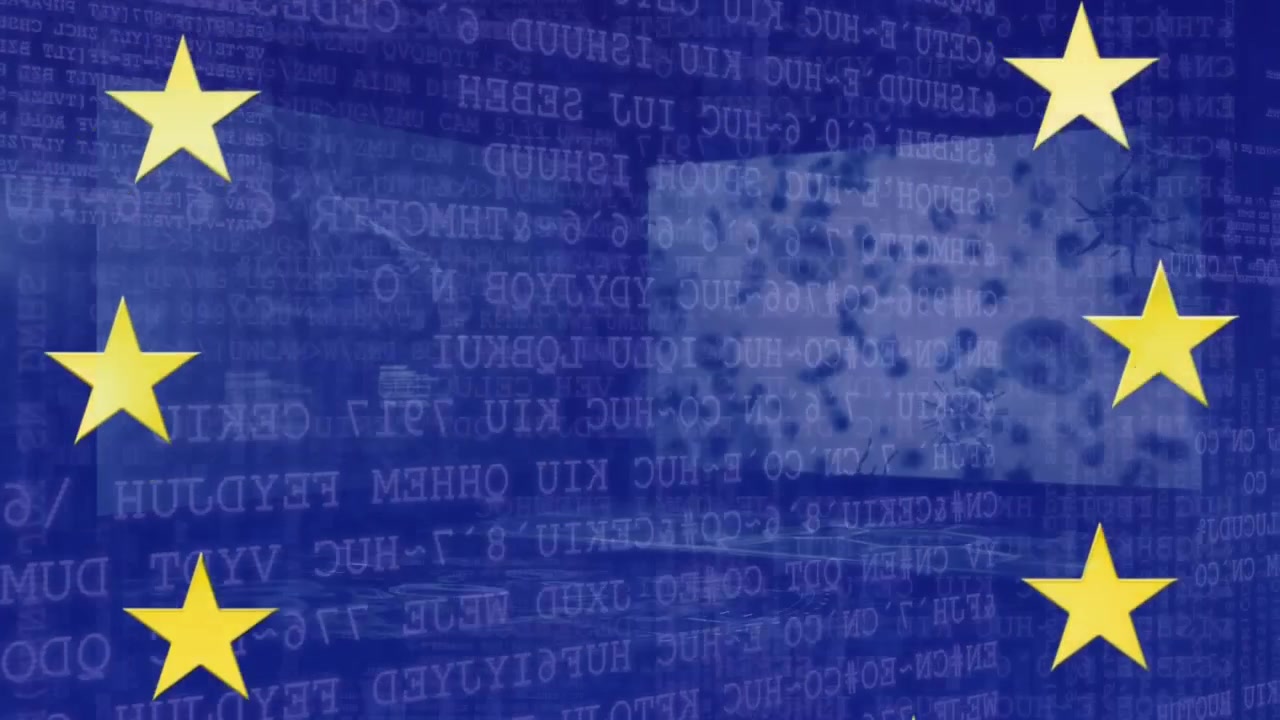 Animazione di elaborazione dati su bandiera UE
