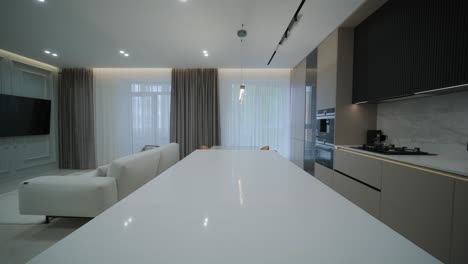 modern kitchen interior with integrated living space