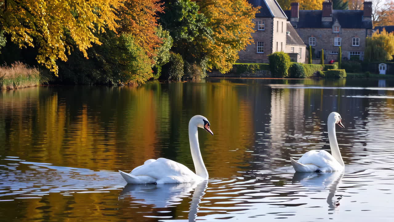 Autumn Swans on a Lake