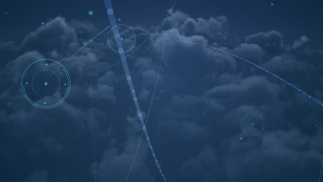 animación de la red de conexiones sobre nubes en segundo plano