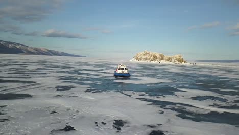 hydrofoil boat on frozen lake baikal