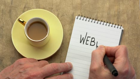webinar word - man hand writing a note with a black marker