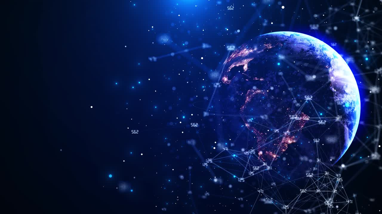 Digital technology security wireless connection internet network scifi planet earth particles lines