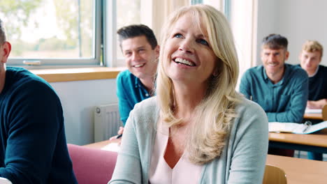 mature woman in college attending adult education class