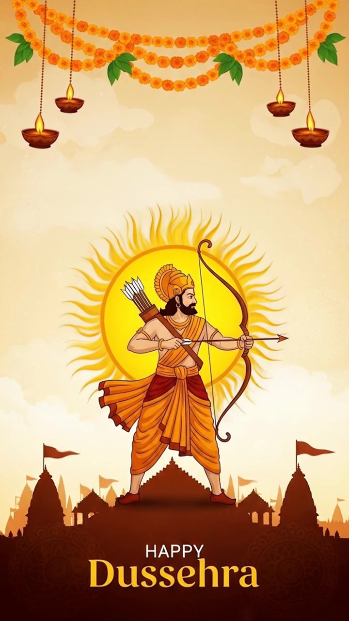 Lord Rama che mira con una freccia per il felice festival di Dussehra