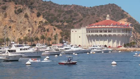 boast crossing in front of the opera house on catalina island