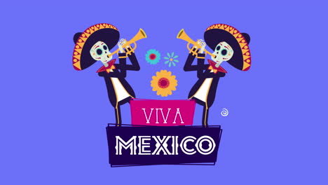 viva mexico animation with skulls mariachis playing trumpets