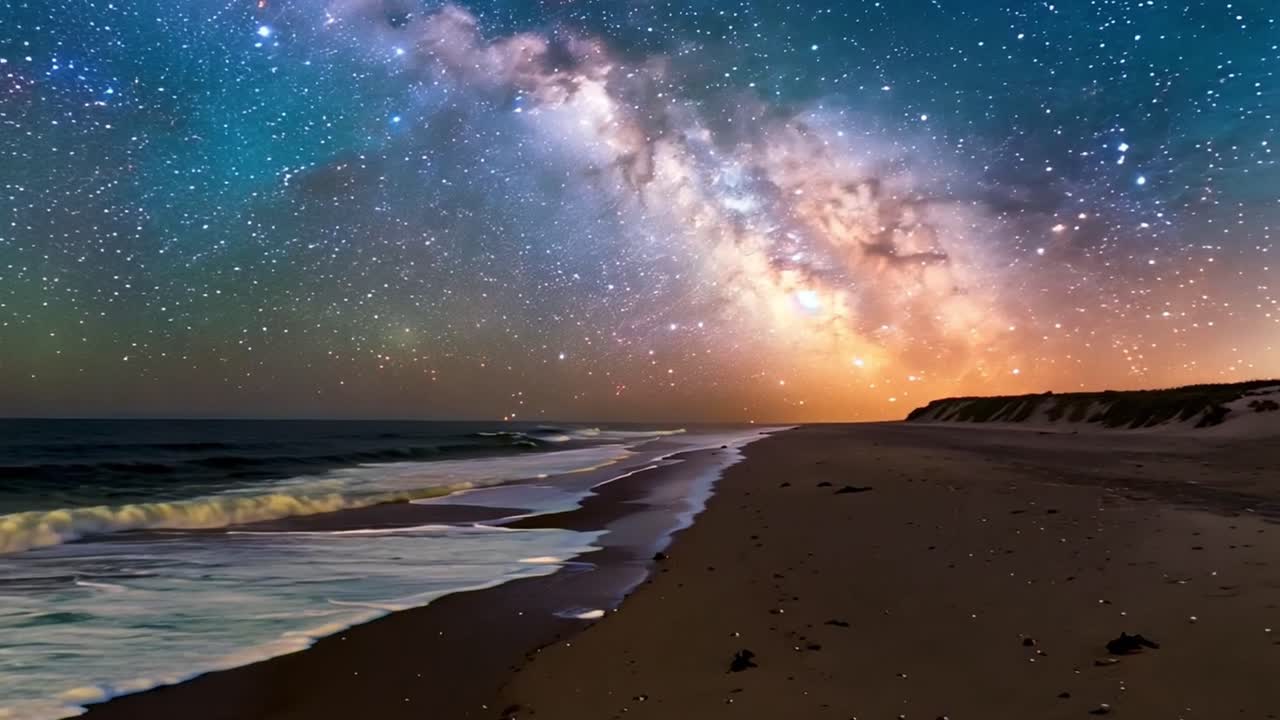 Milky Way over a serene beach at night