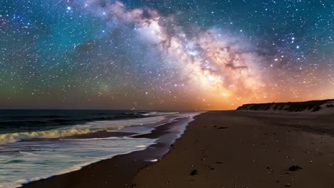 milky way over a serene beach at night