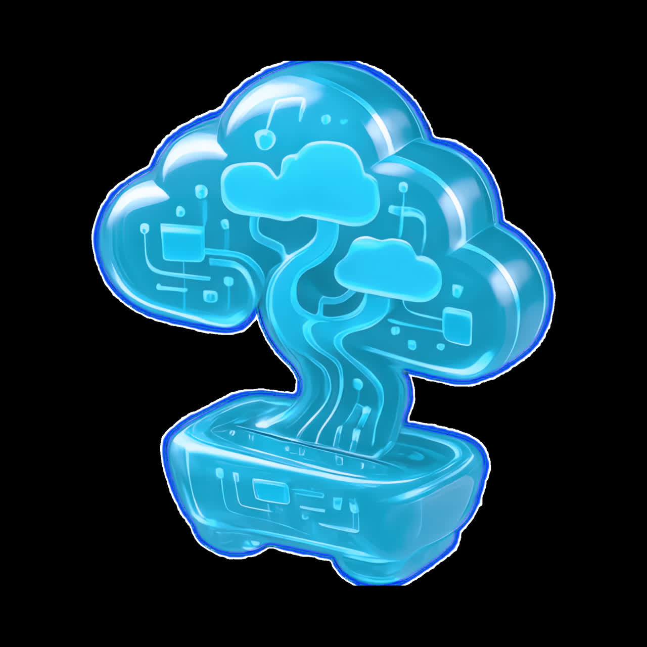 Futuristic cloud technology concept animation isolated asset, transparent 4K video, alpha channel