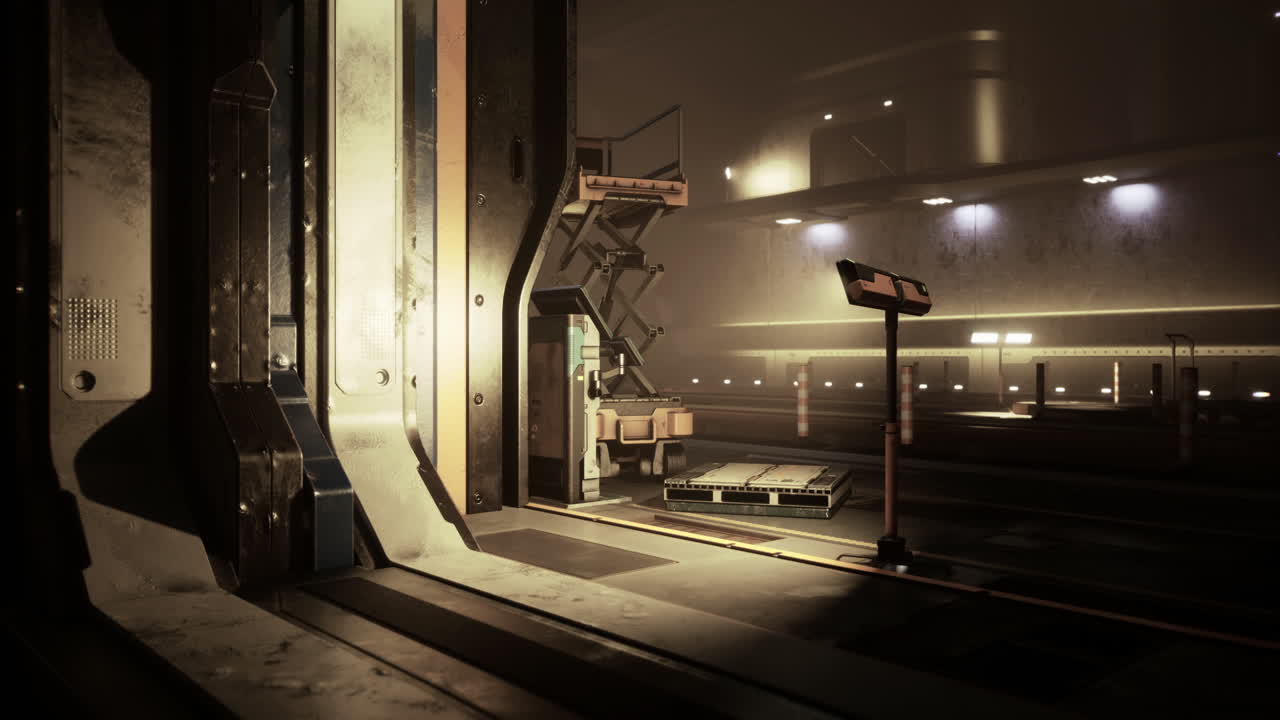 High tech lab interior illuminated by dim lighting