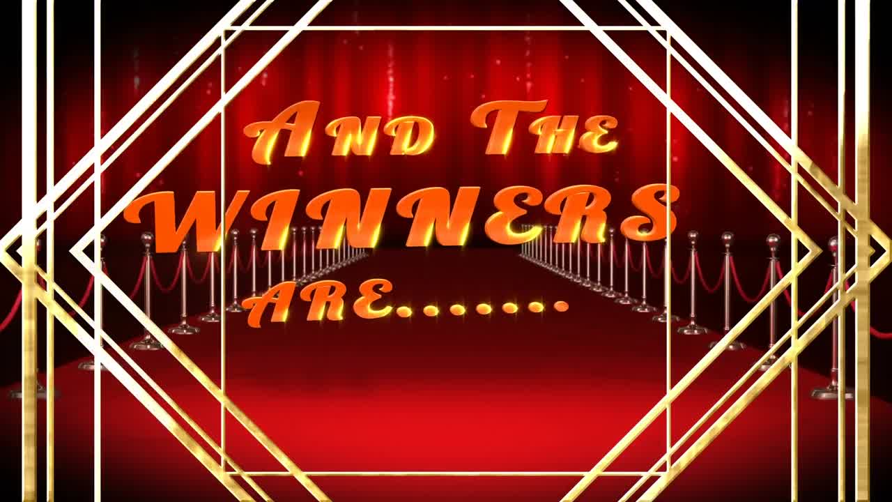 텍스트 위에 금색 선 패턴의 애니메이션, 그리고 우승자는, 빨간 카 ⁇  장소