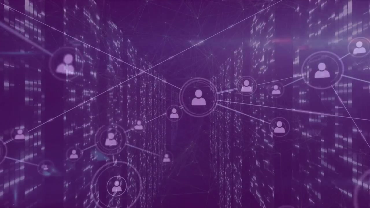 Animation of connections over servers and violet background