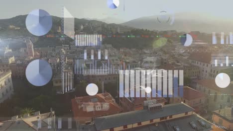 animation of data processing over cityscape