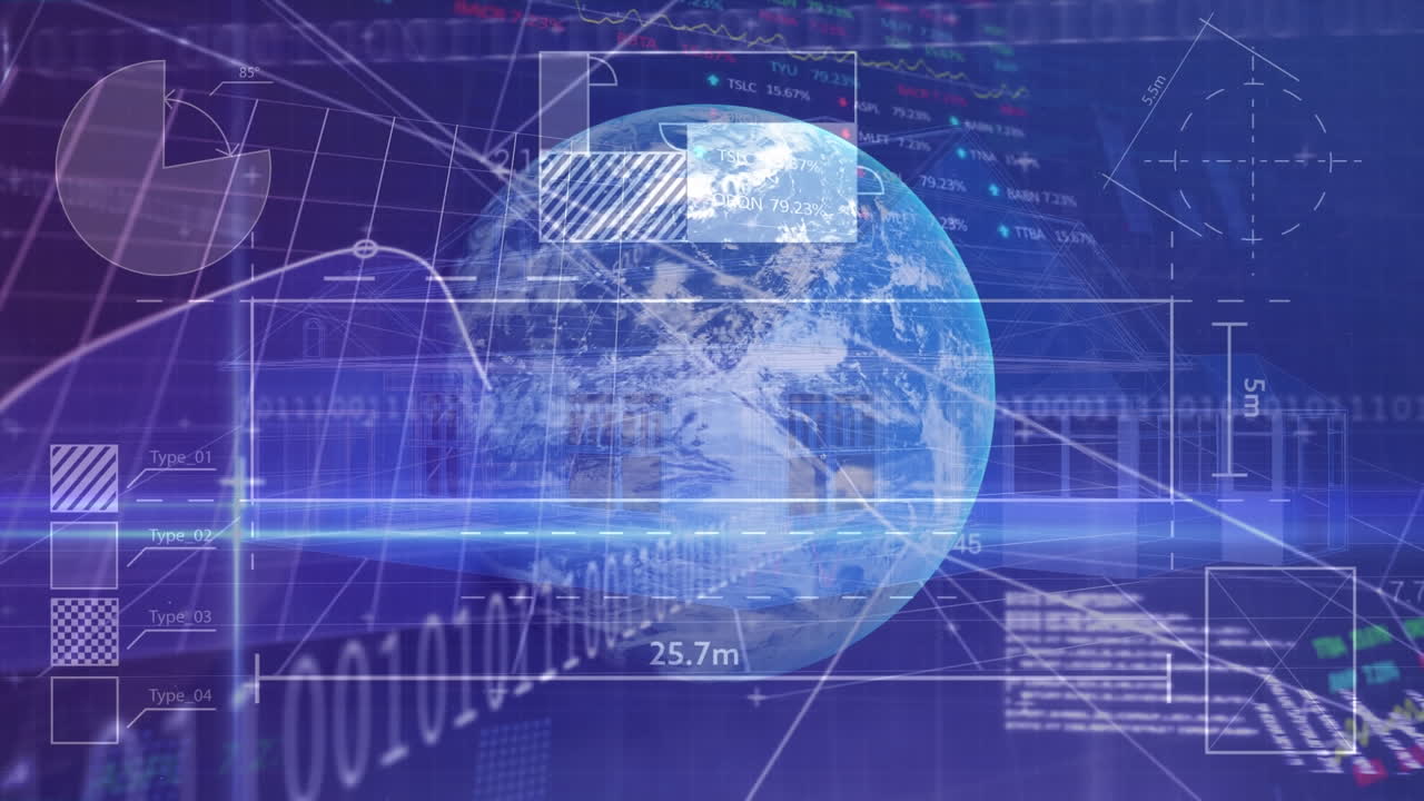 지구와 집에 대한 데이터 처리의 애니메이션