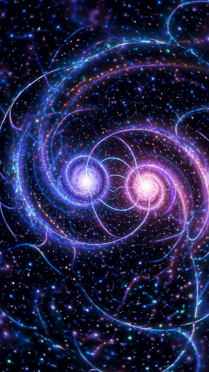 Abstrakt animasjon av to glødende spiralgalakser i dypt rom