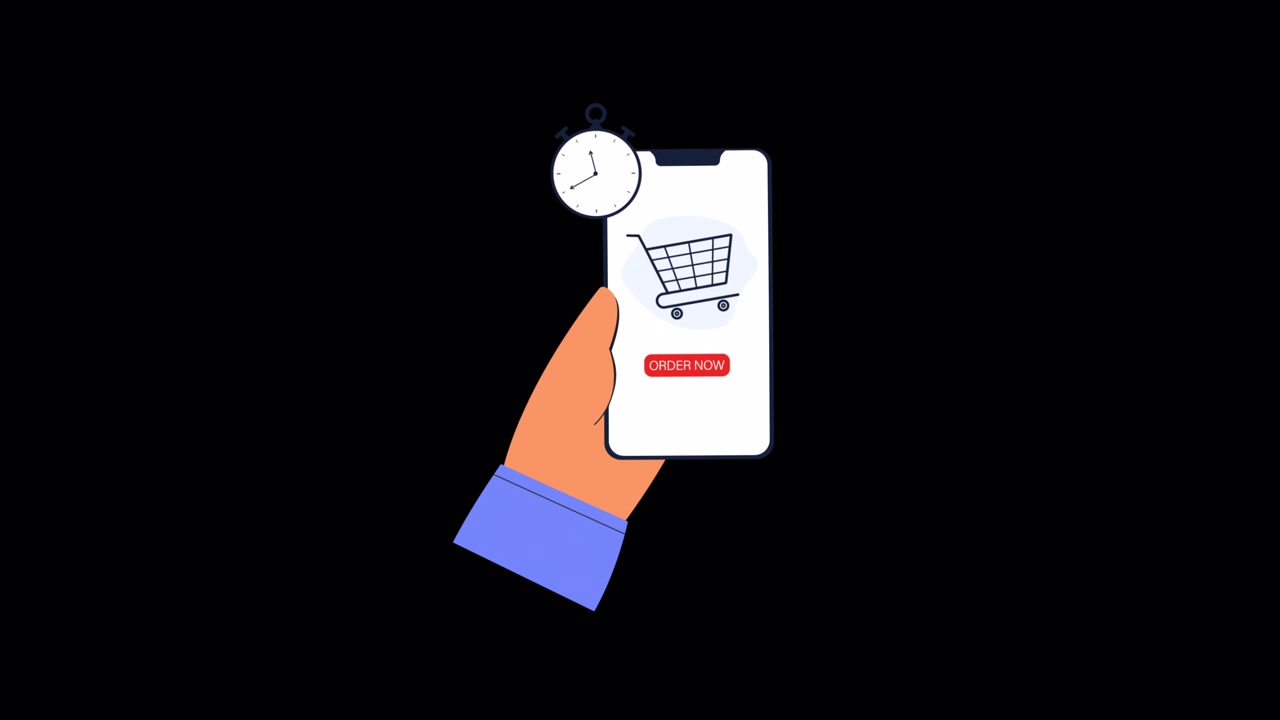Hand Holding Smartphone with Online Shopping Cart and Timer Icon