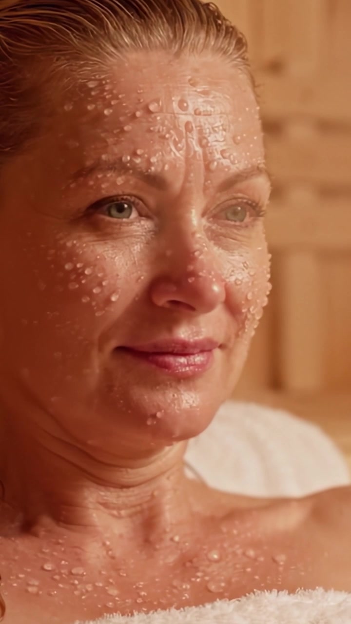 A Woman Enjoying a Relaxing Spa Treatment with Water Droplets on Her Face, Embracing Serenity and Refreshment in a Calm Atmosphere