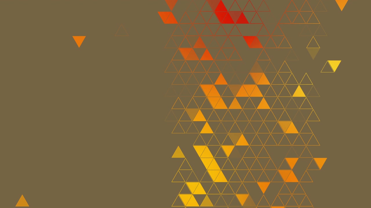 Animated frame of yellow and red triangles flickering on a bronze background. Looped motion graphics. Copy space.