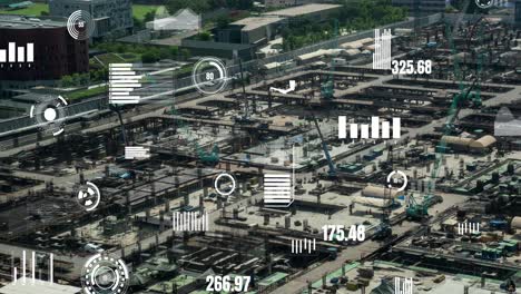 concepto de tecnología de construcción con gráfico de alteración sobre el sitio de construcción
