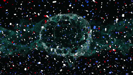 animación de confeti azul rojo y blanco sobre el cerebro humano digital sobre fondo negro