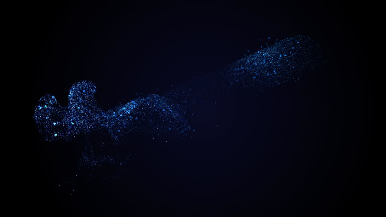 Smooth luxury techno blue stream is flowing slowly on black background. Copy space. 4K.