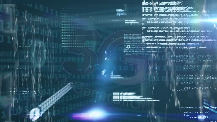 Animation of data processing on screens over binary coding