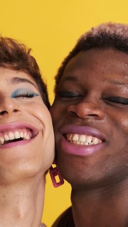 happy transgender people smiling and embracing