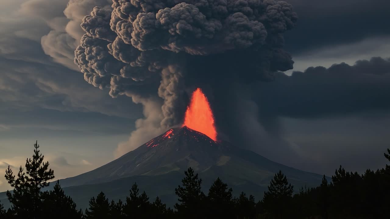 Erupting Volcano Spectacle: A Stunning Display of Nature's Power with Ash Clouds and Lava Flows as the Earth Releases Its Inner Fury in a Breathtaking Moment