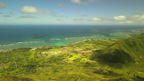 aerial view from the mountains of a coastline in hawaii