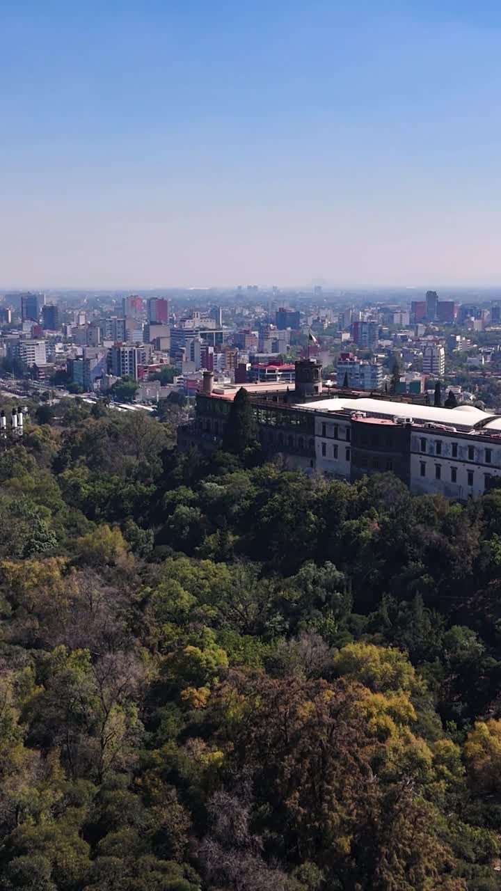 Portrait-oriented aerial view of Chapultepec Park in Mexico City
